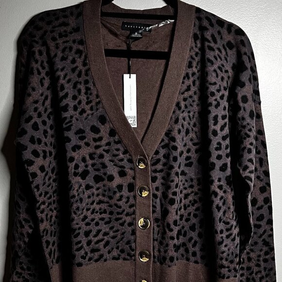 SANCTUARY V-Neck Cotton Blend Cardigan Nature Spots Mink Size M - Picture 1 of 4